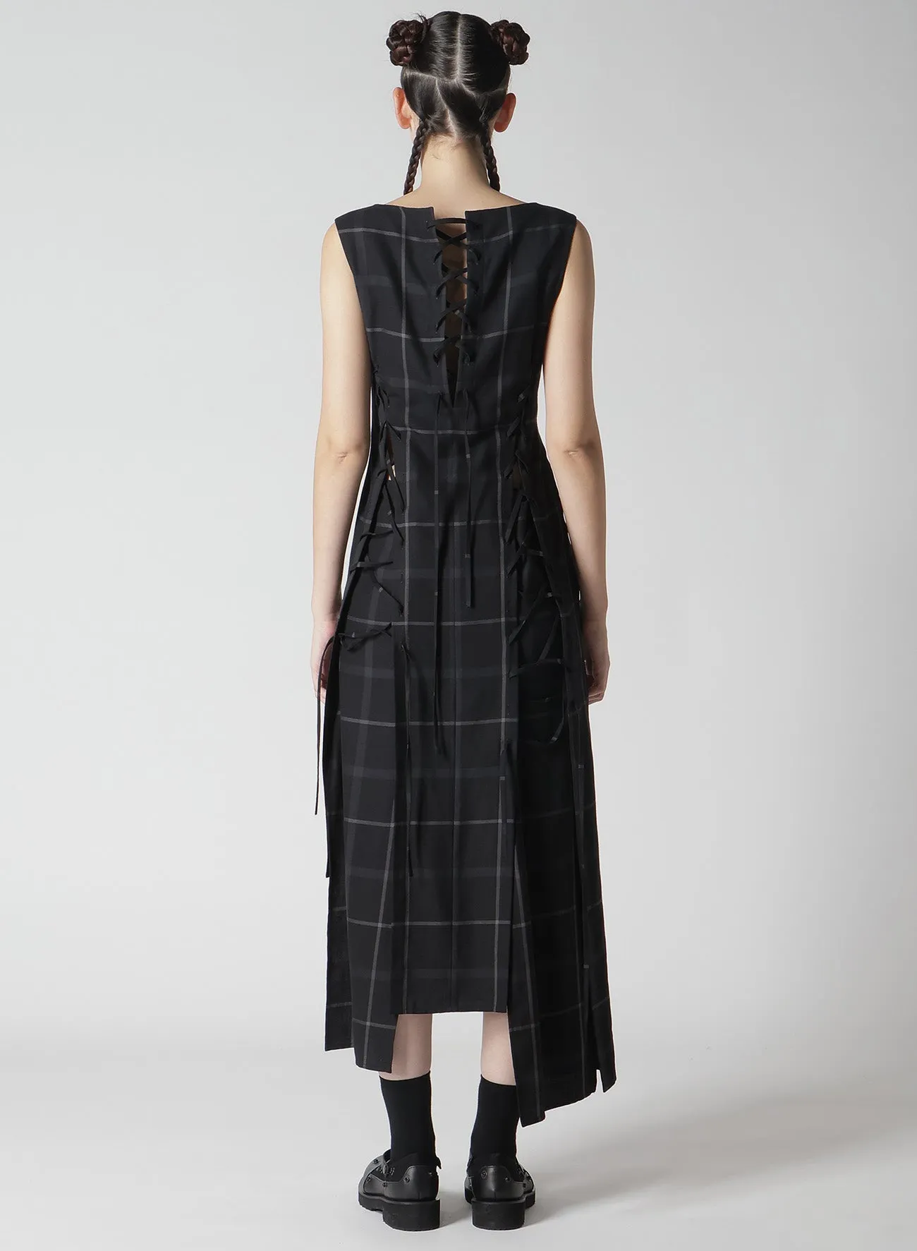 PLAID LACE-UP DRESS