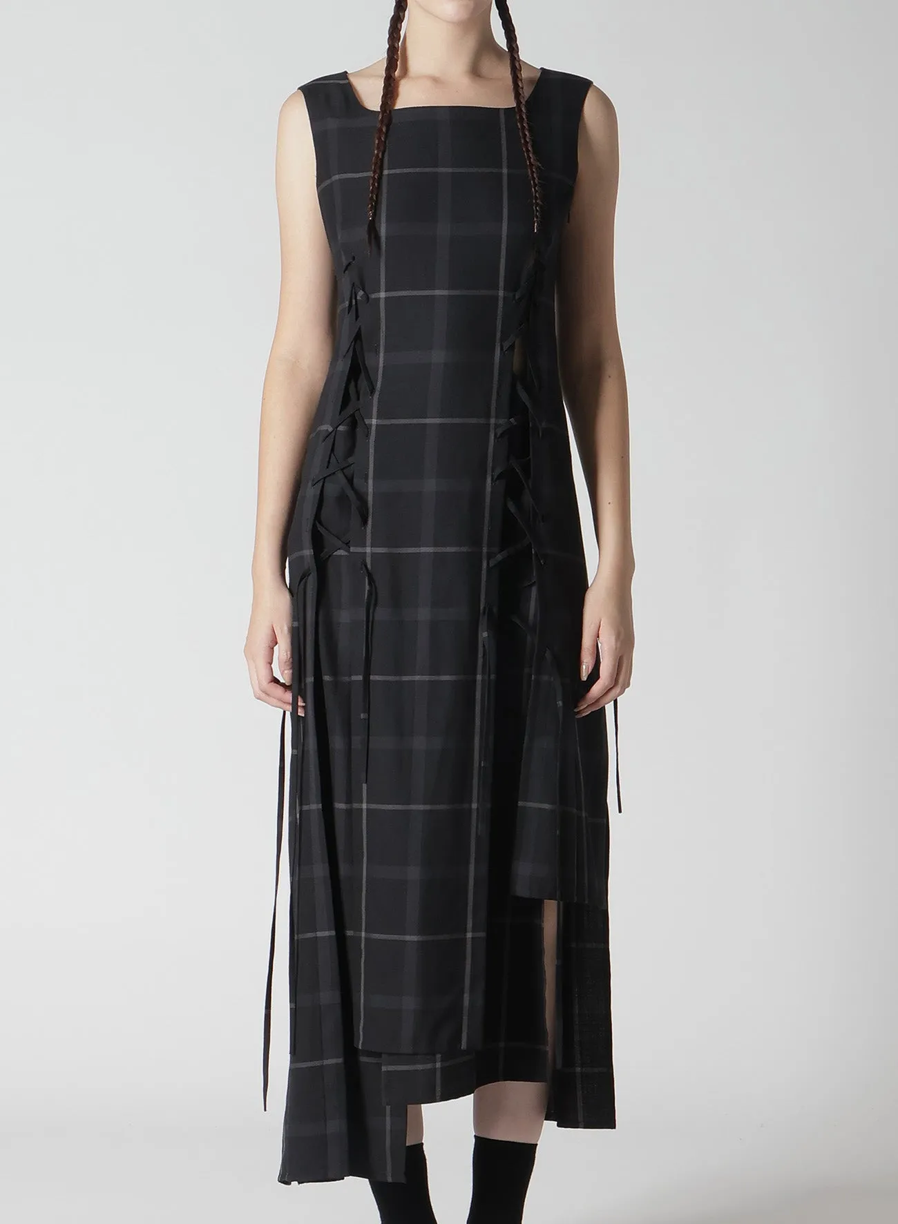PLAID LACE-UP DRESS