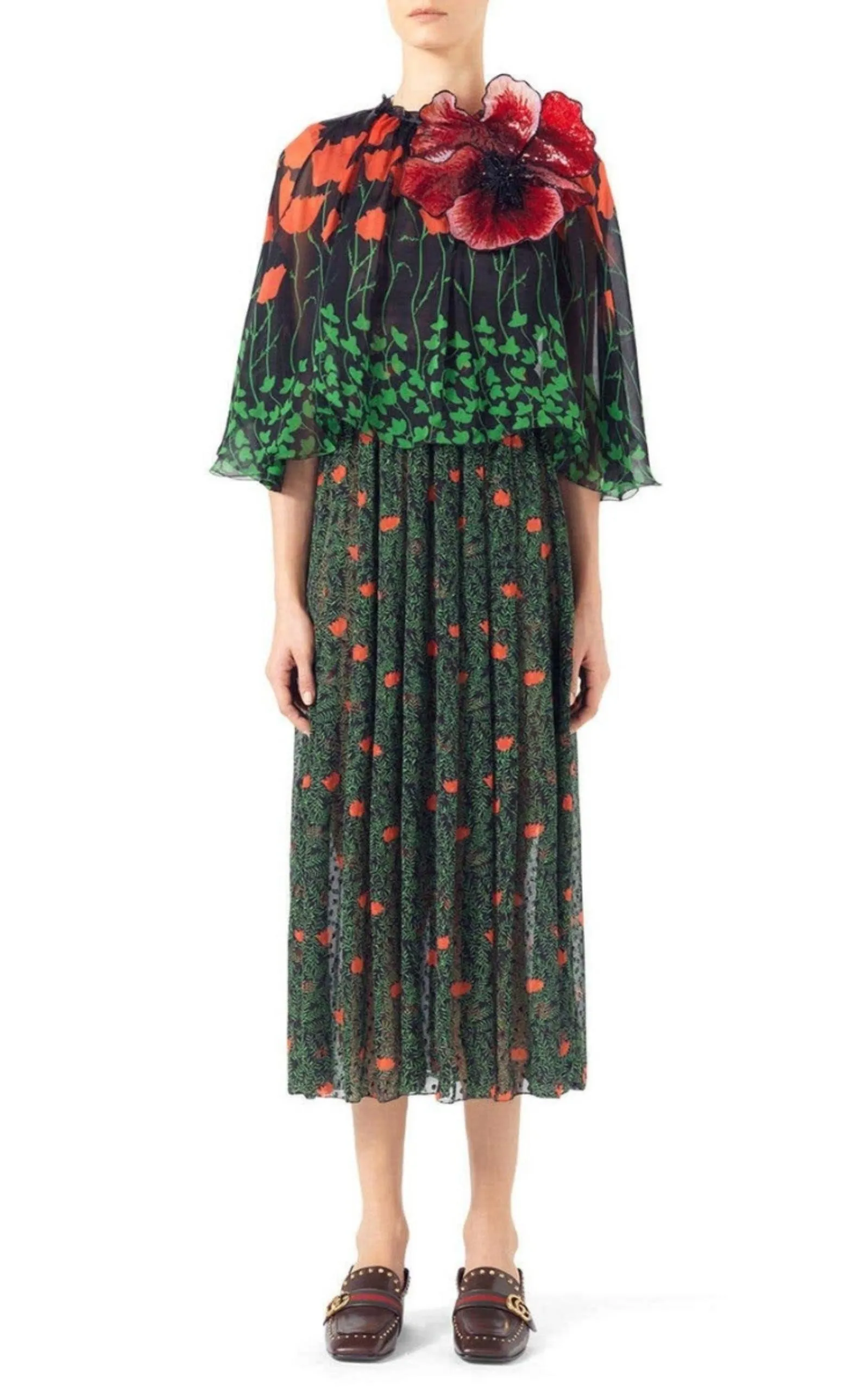 Printed Fil Coupe Cape Dress
