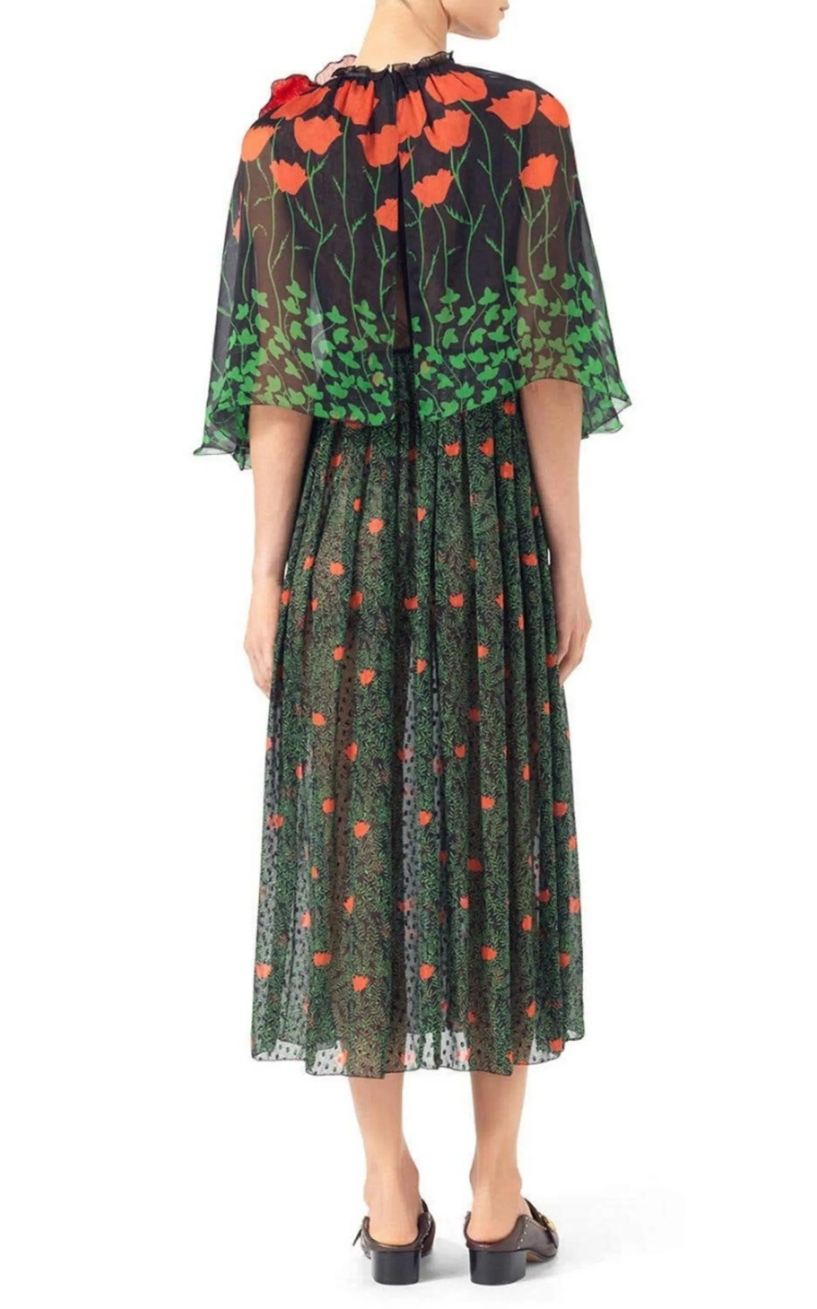 Printed Fil Coupe Cape Dress