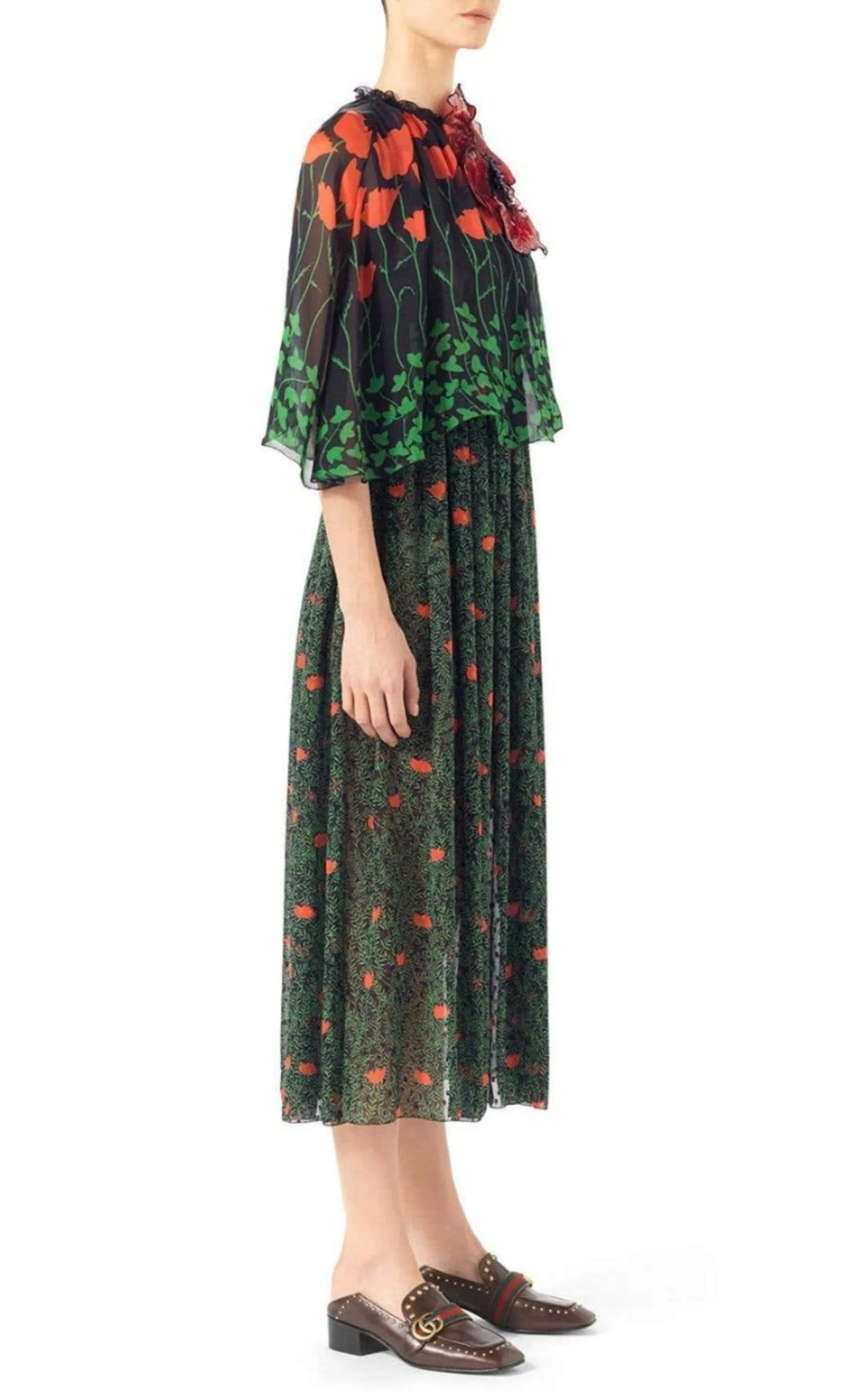 Printed Fil Coupe Cape Dress
