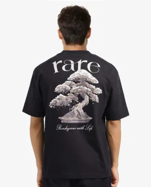 Rare Rabbit Men Bonz-1 Black Knitted Short Sleeve Crew Neck Oversized Fit Puff Graphic Print T-Shirt