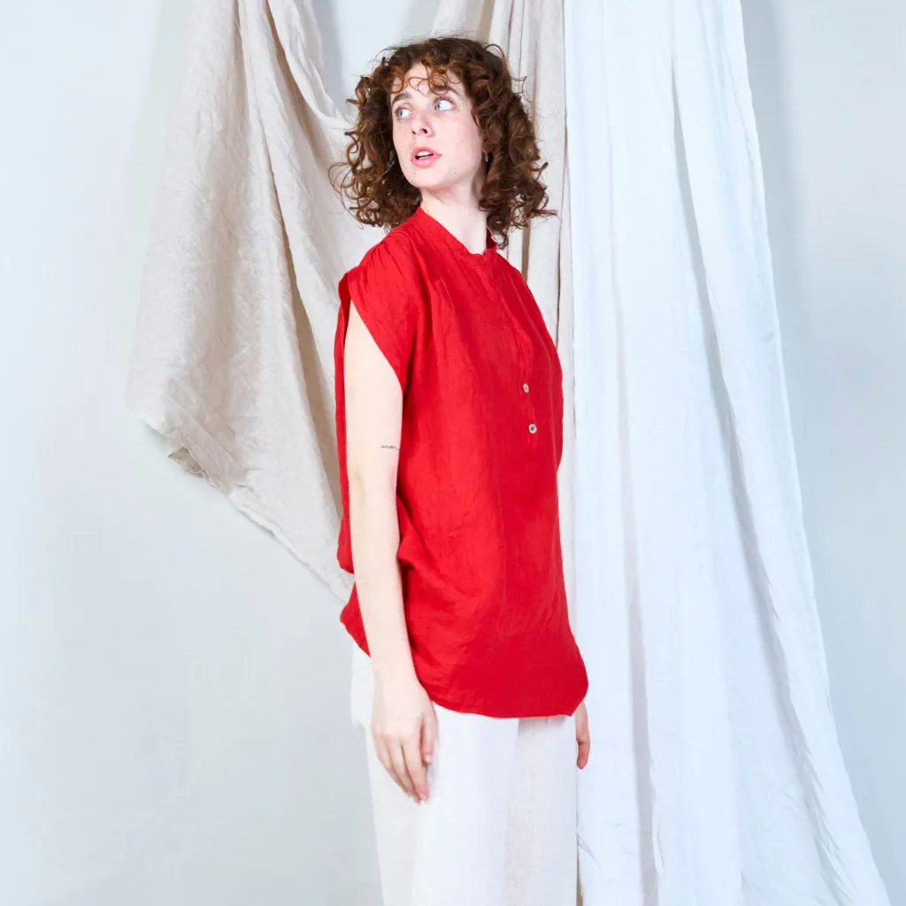 Relaxed linen tunic with stand collar wholesale