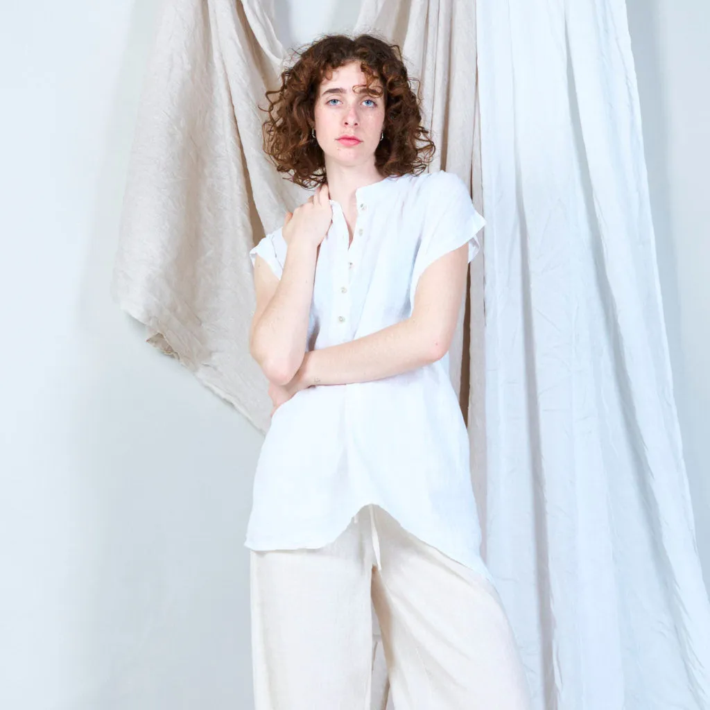 Relaxed linen tunic with stand collar wholesale
