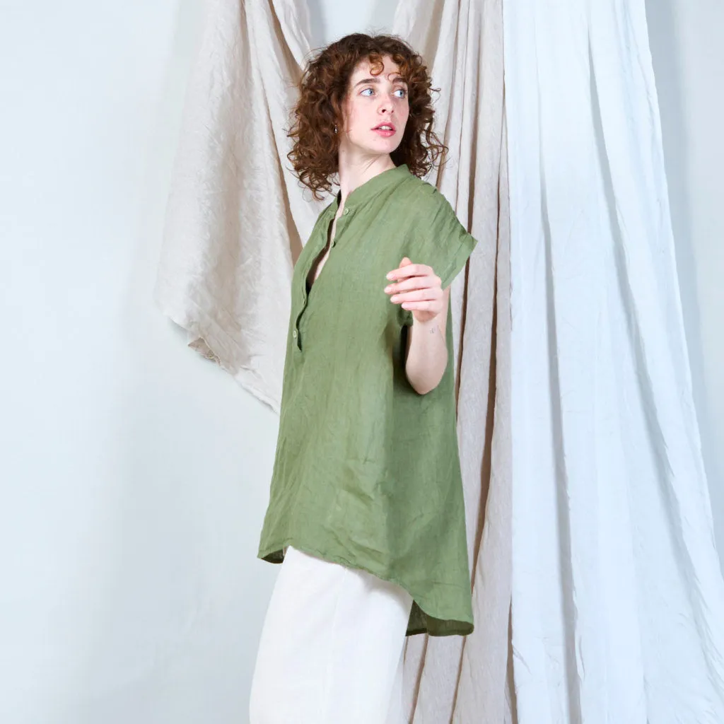 Relaxed linen tunic with stand collar wholesale