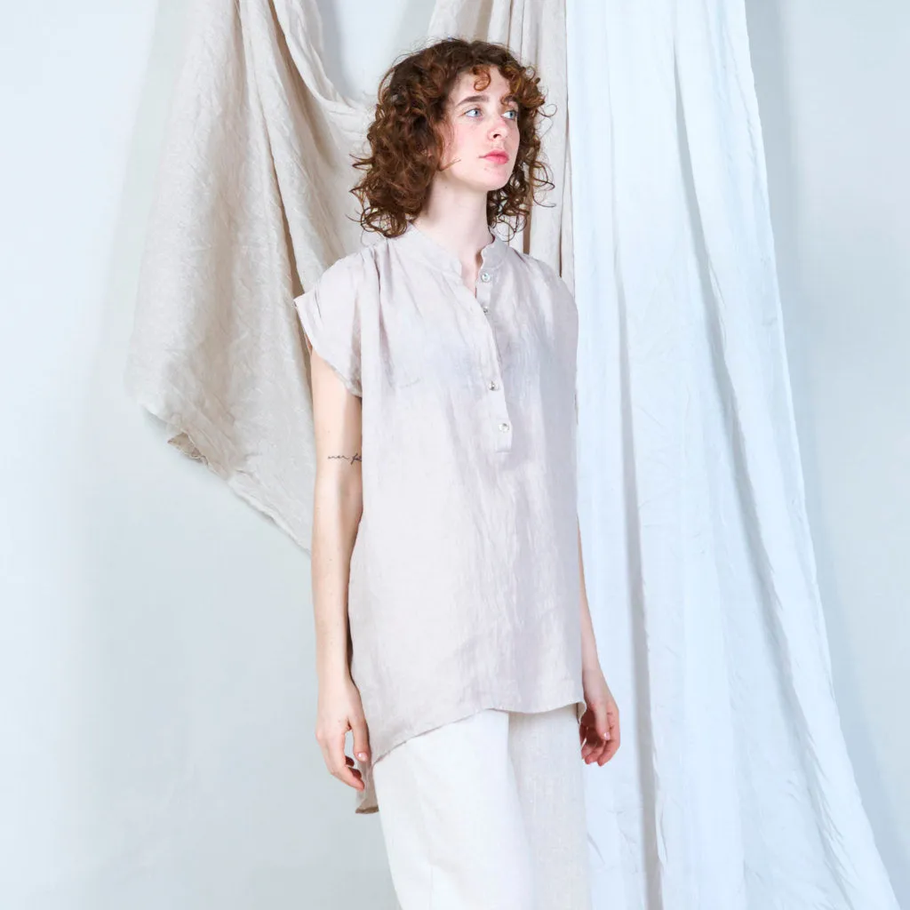 Relaxed linen tunic with stand collar wholesale