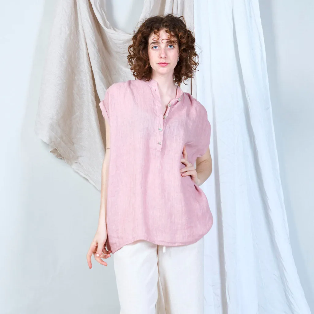 Relaxed linen tunic with stand collar wholesale