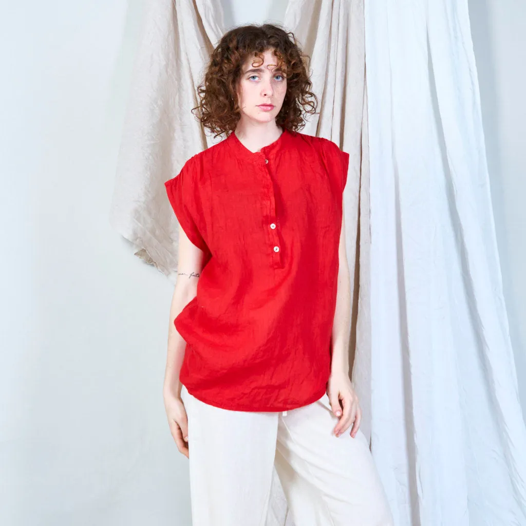 Relaxed linen tunic with stand collar wholesale