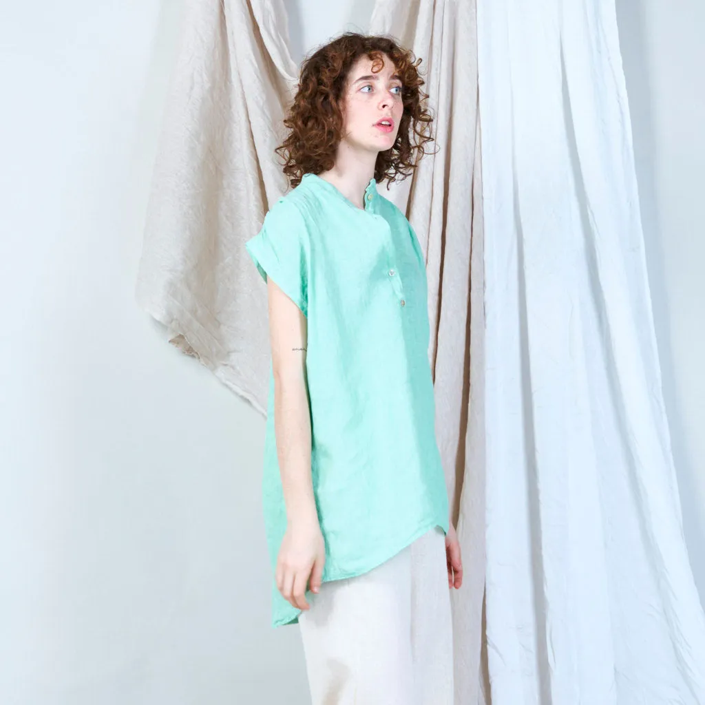 Relaxed linen tunic with stand collar wholesale