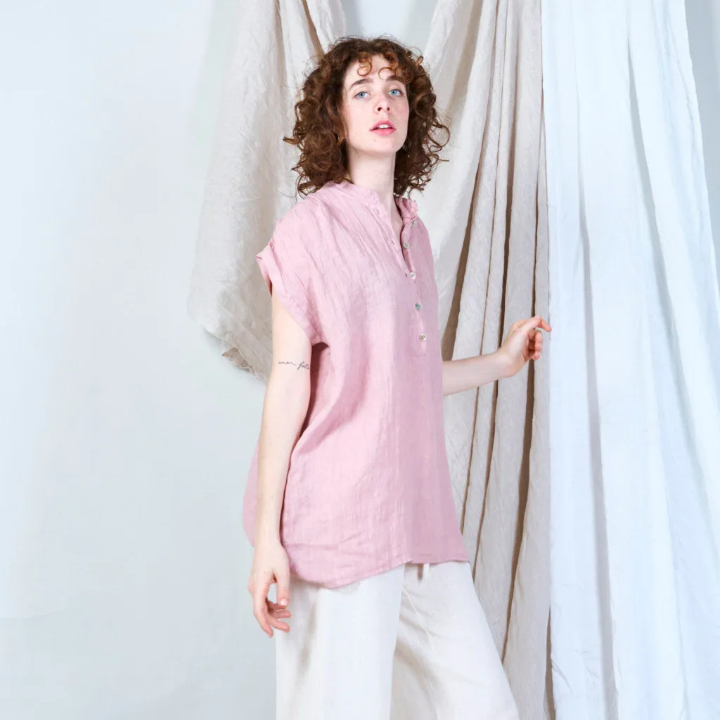 Relaxed linen tunic with stand collar wholesale