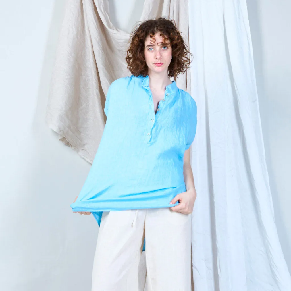 Relaxed linen tunic with stand collar wholesale