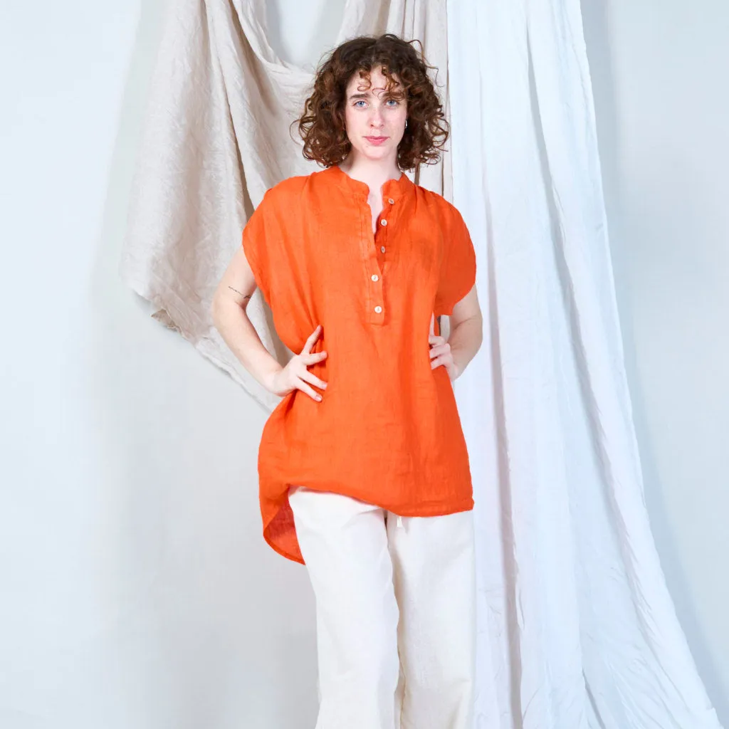 Relaxed linen tunic with stand collar wholesale