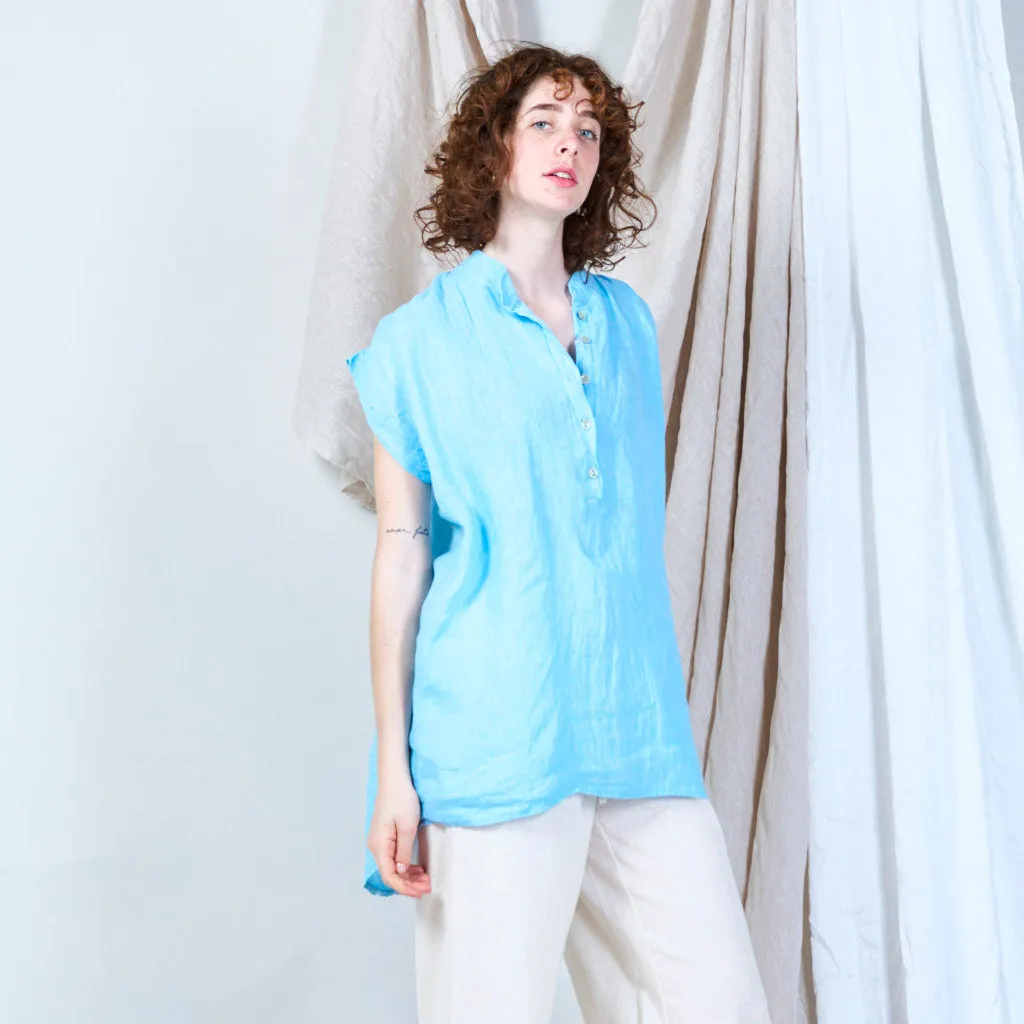 Relaxed linen tunic with stand collar wholesale