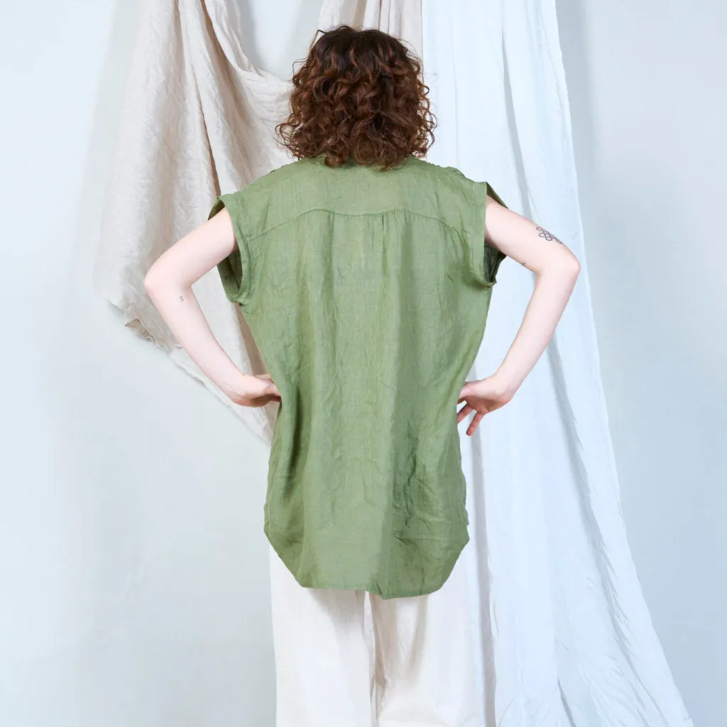Relaxed linen tunic with stand collar wholesale
