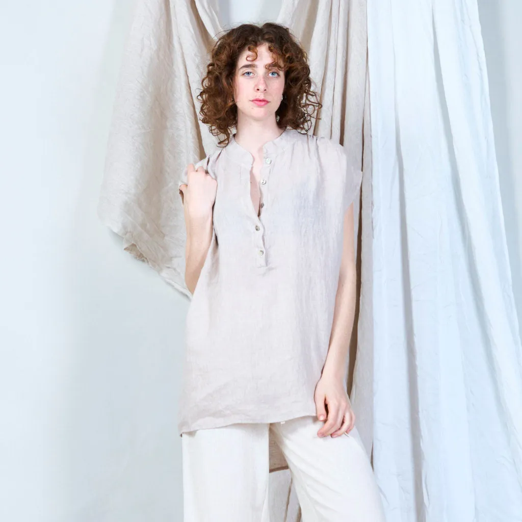 Relaxed linen tunic with stand collar wholesale