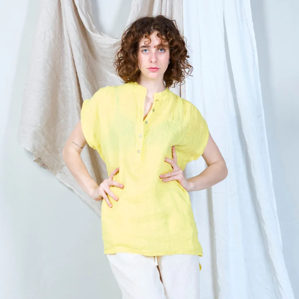 Relaxed linen tunic with stand collar wholesale