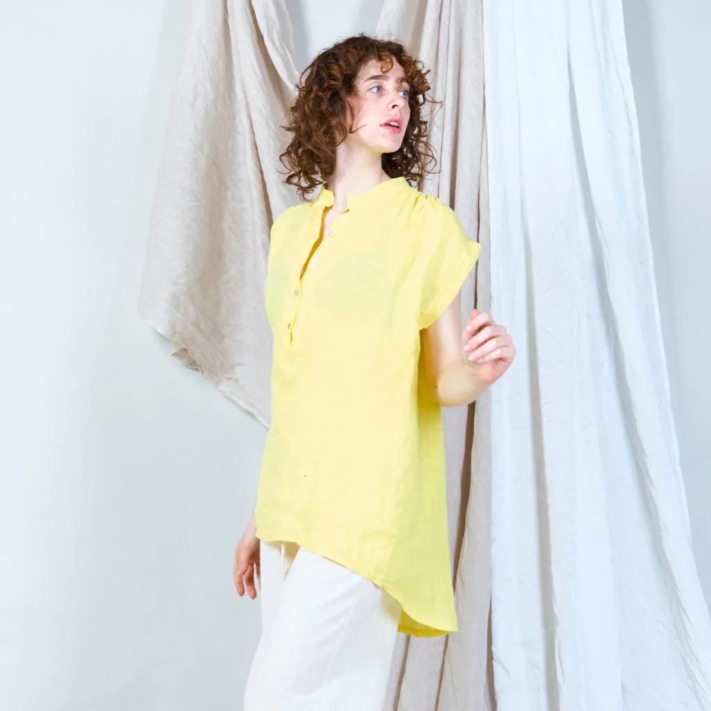 Relaxed linen tunic with stand collar wholesale