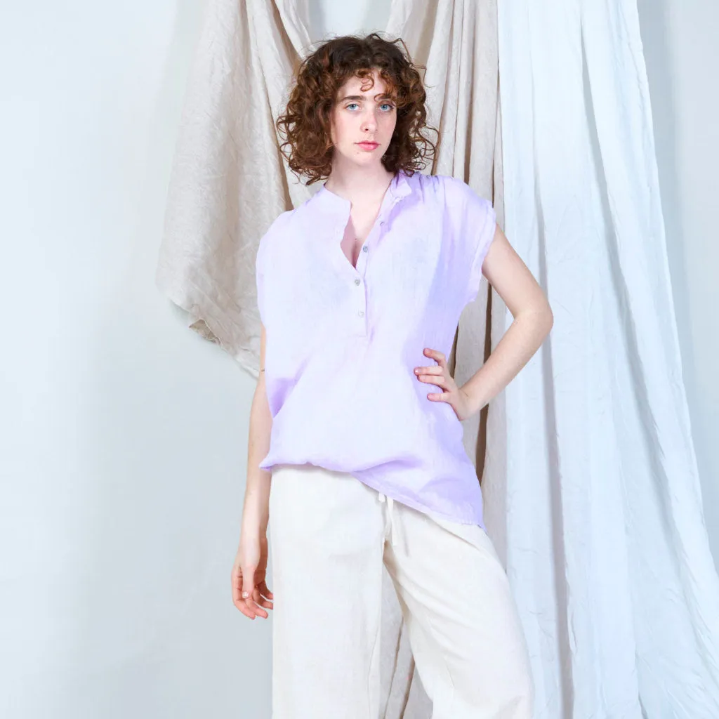 Relaxed linen tunic with stand collar wholesale
