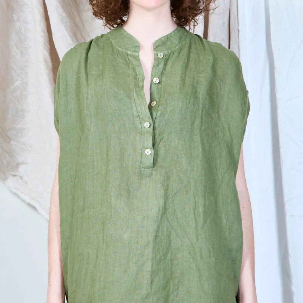 Relaxed linen tunic with stand collar wholesale