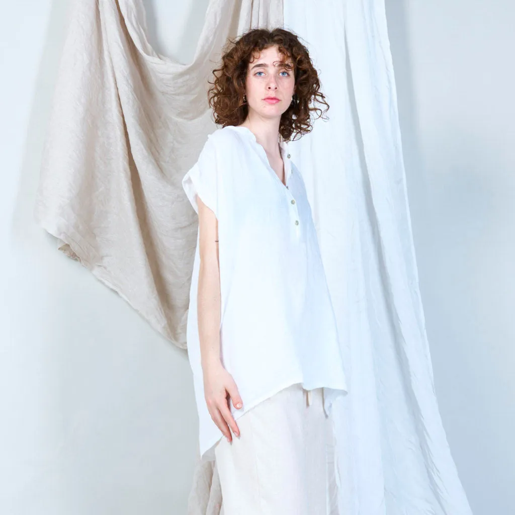 Relaxed linen tunic with stand collar wholesale