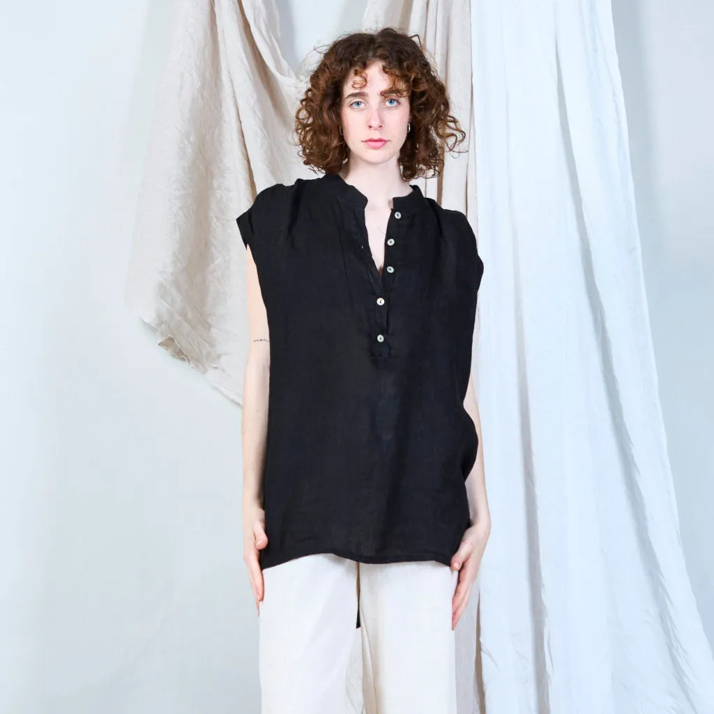 Relaxed linen tunic with stand collar wholesale