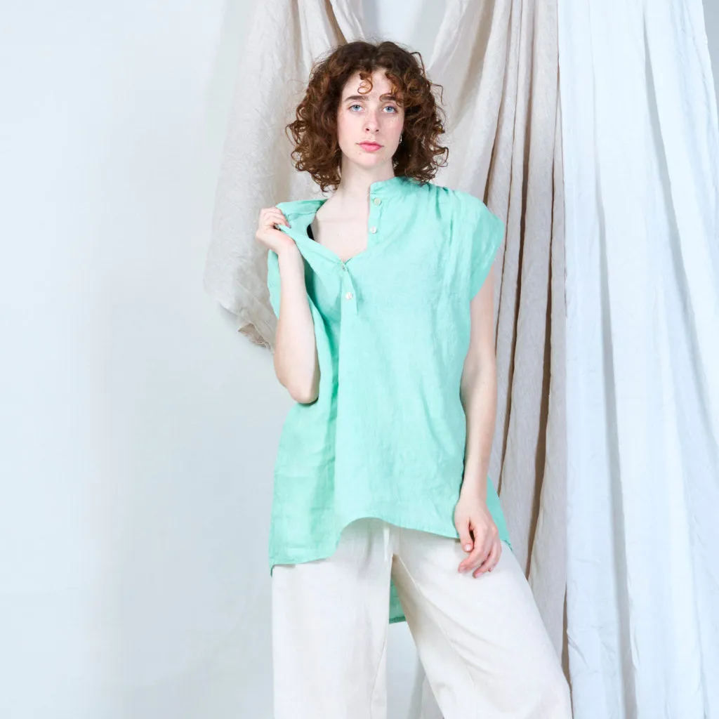 Relaxed linen tunic with stand collar wholesale