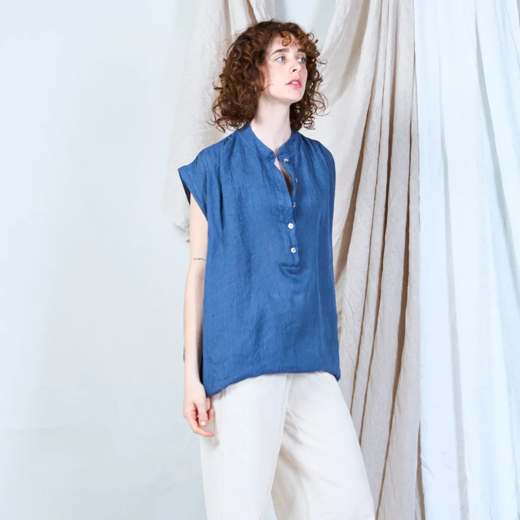 Relaxed linen tunic with stand collar wholesale