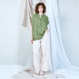 Relaxed linen tunic with stand collar wholesale