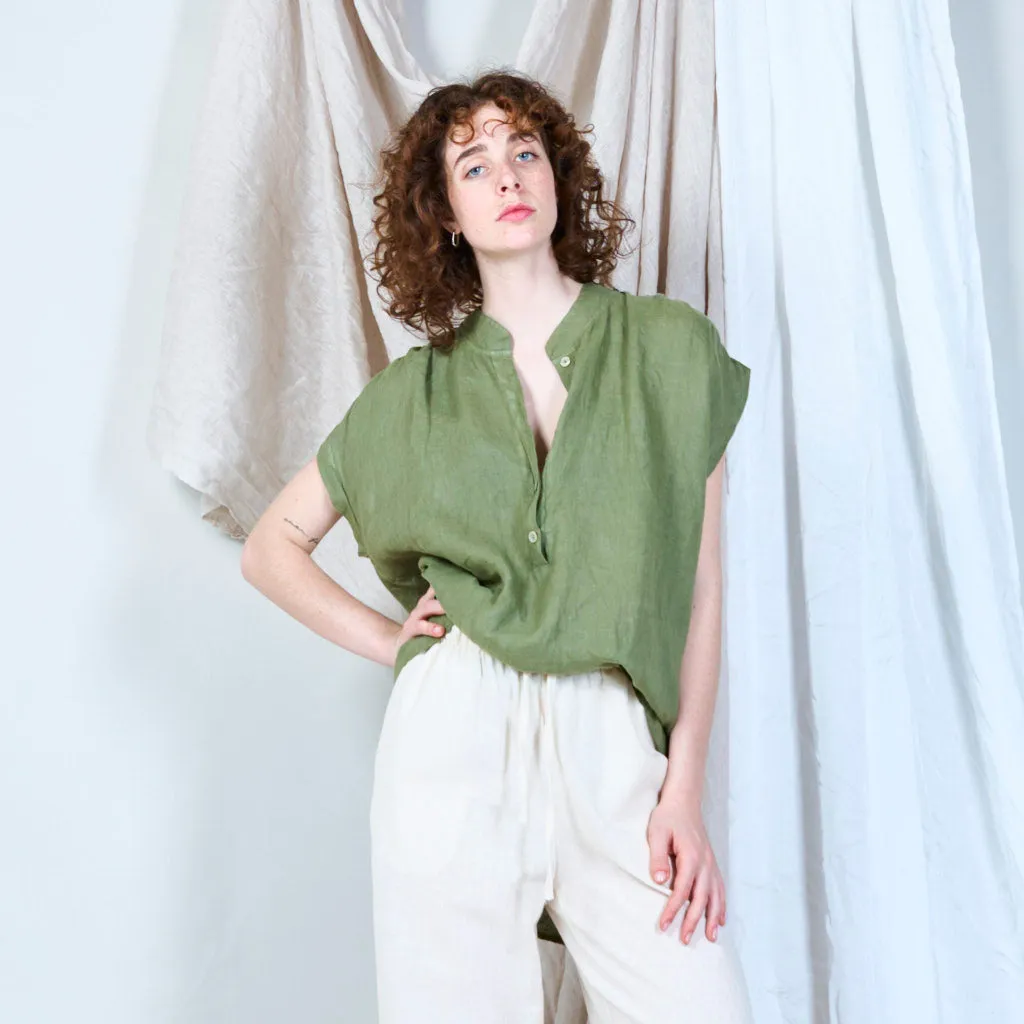 Relaxed linen tunic with stand collar wholesale