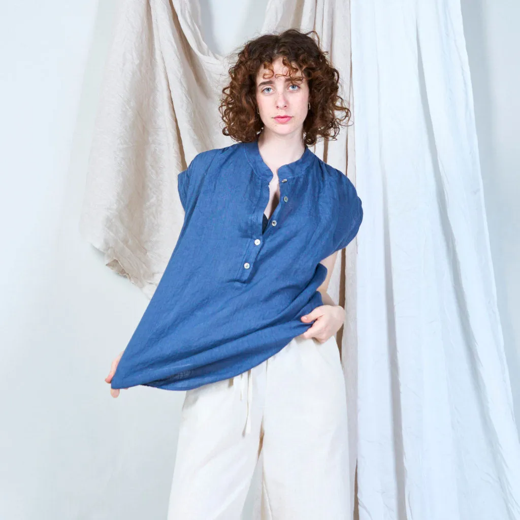 Relaxed linen tunic with stand collar wholesale