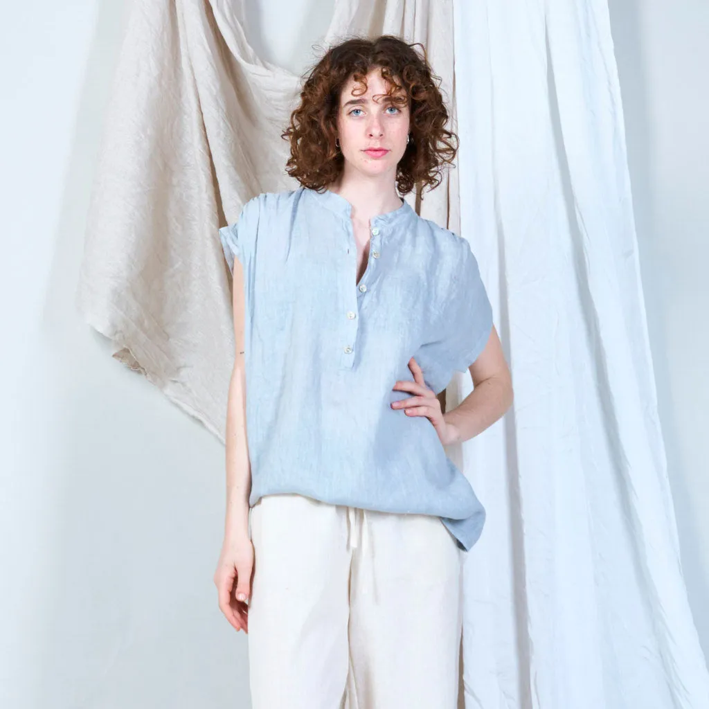 Relaxed linen tunic with stand collar wholesale