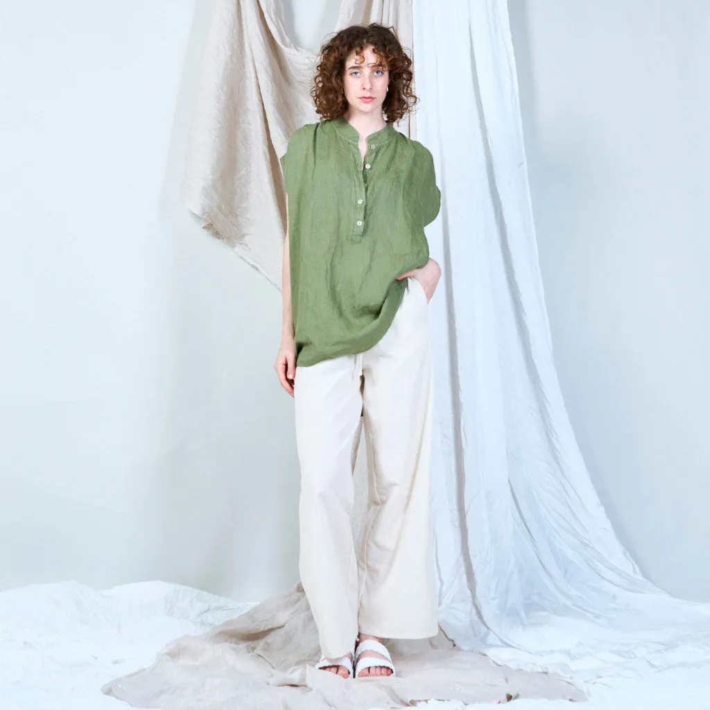 Relaxed linen tunic with stand collar wholesale