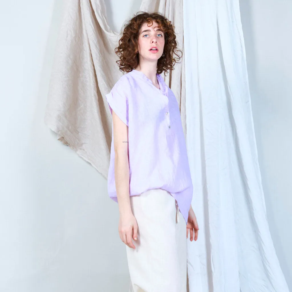 Relaxed linen tunic with stand collar wholesale