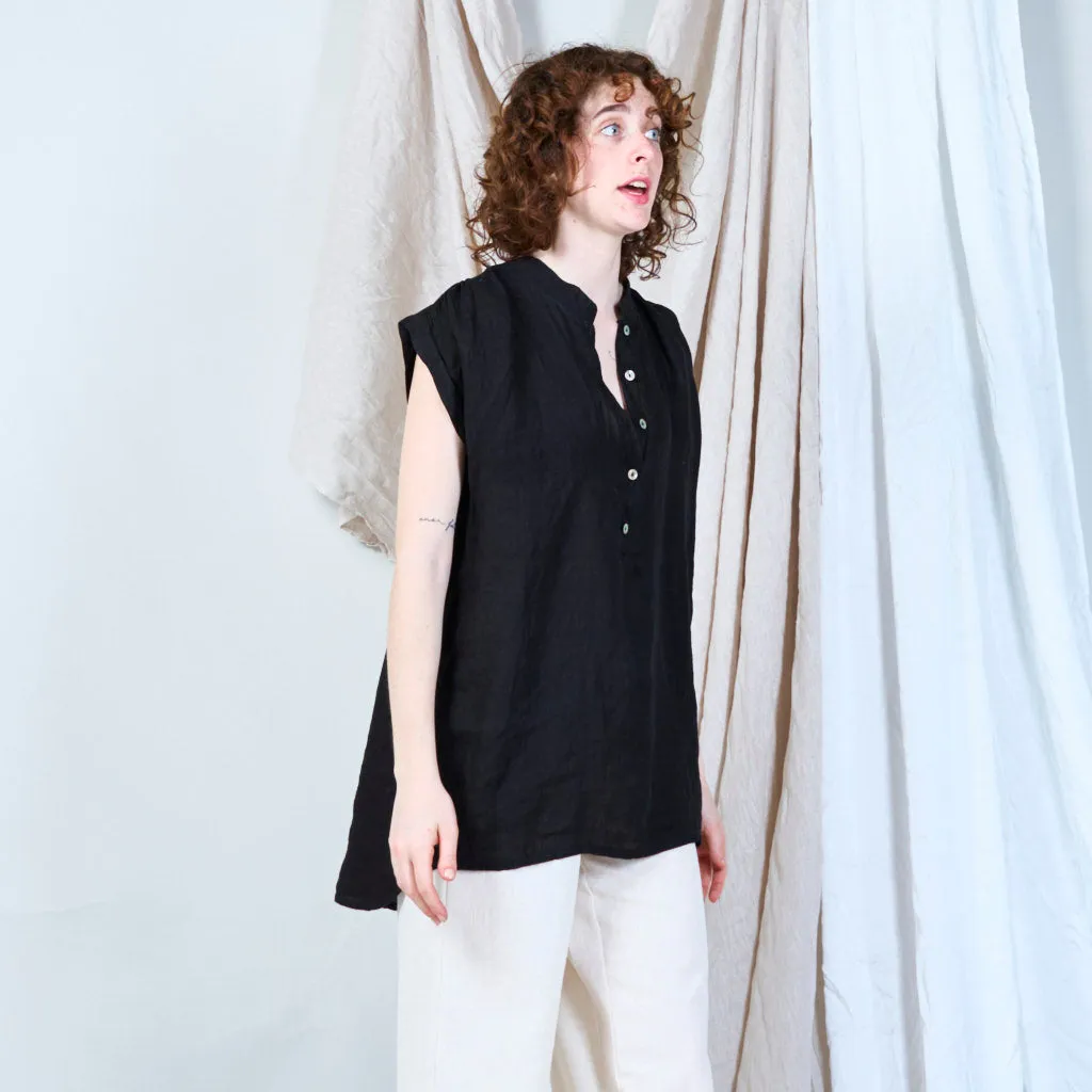 Relaxed linen tunic with stand collar wholesale