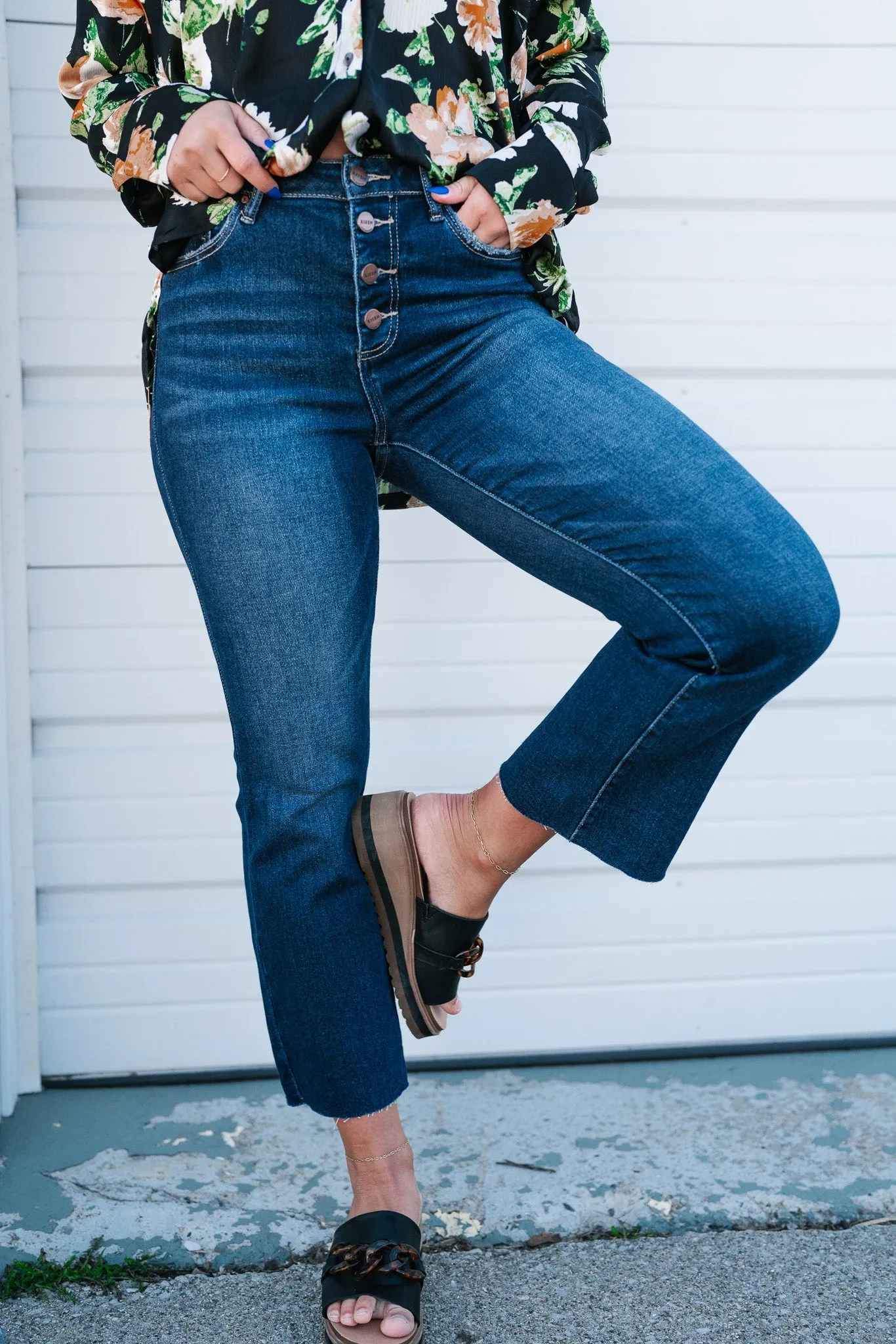 Risen Goldie High Rise Flare Button Down Jean