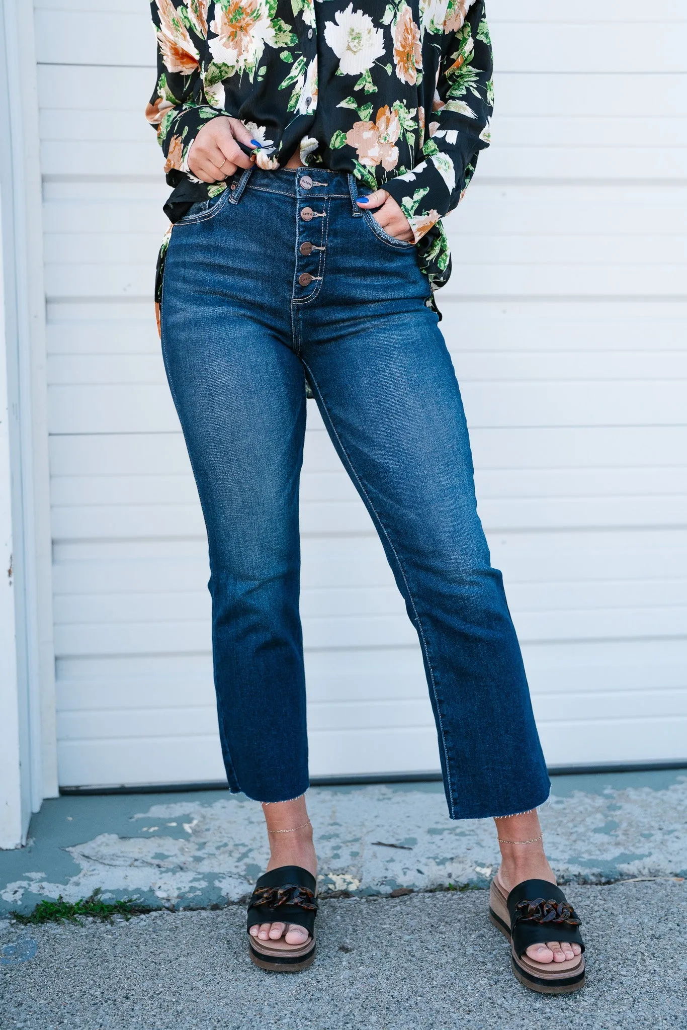 Risen Goldie High Rise Flare Button Down Jean