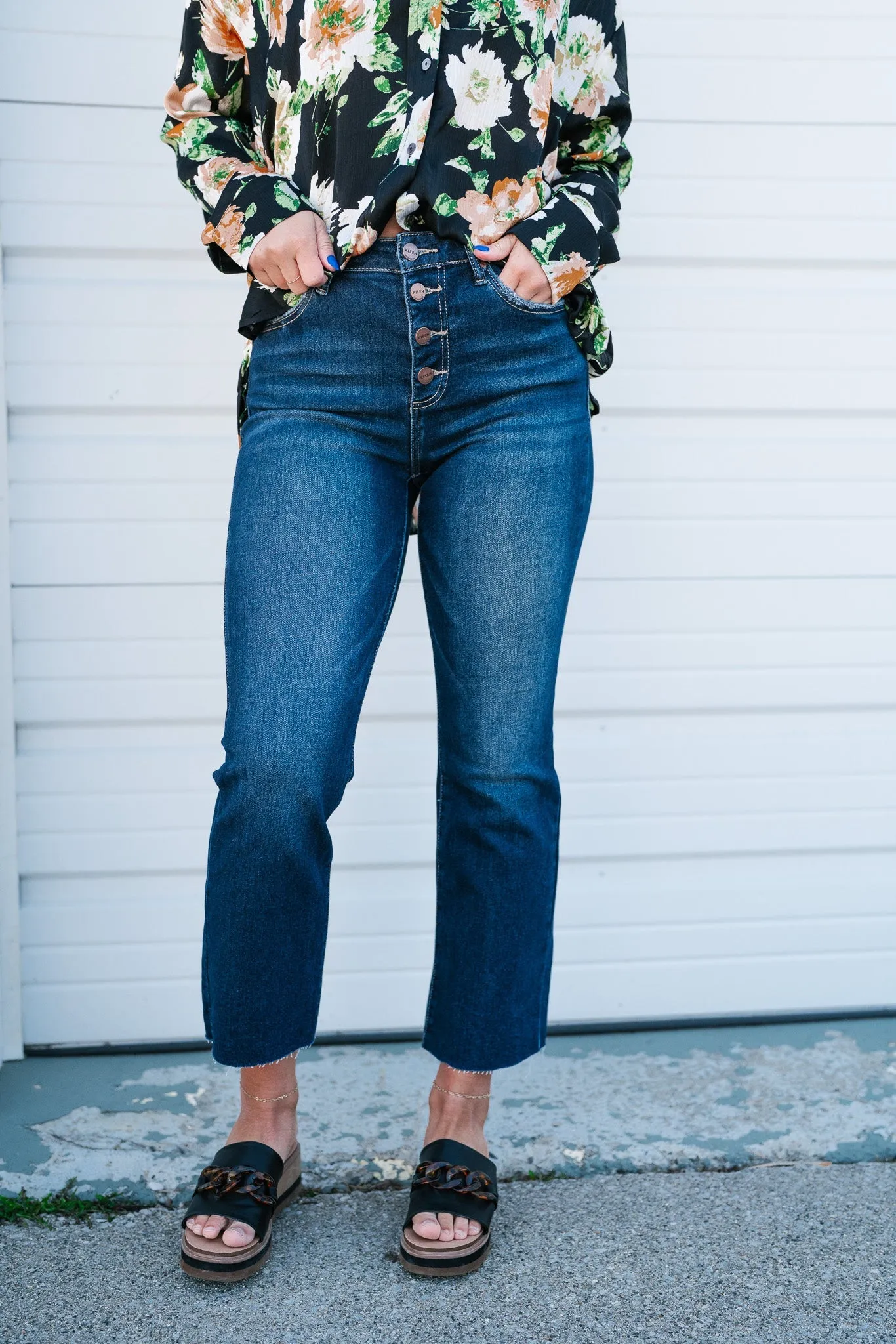 Risen Goldie High Rise Flare Button Down Jean