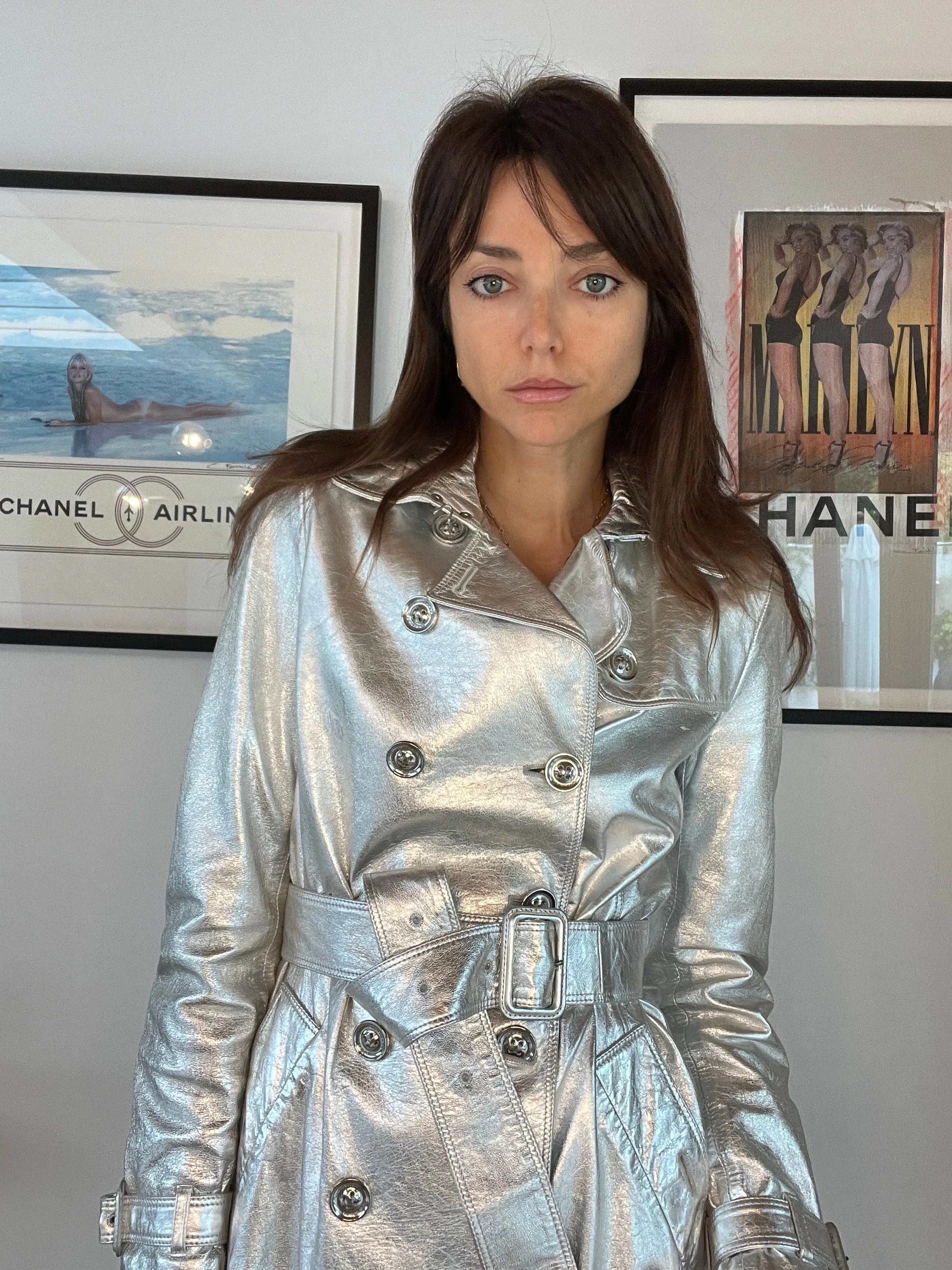 Silver Leather Trench Coat - US6