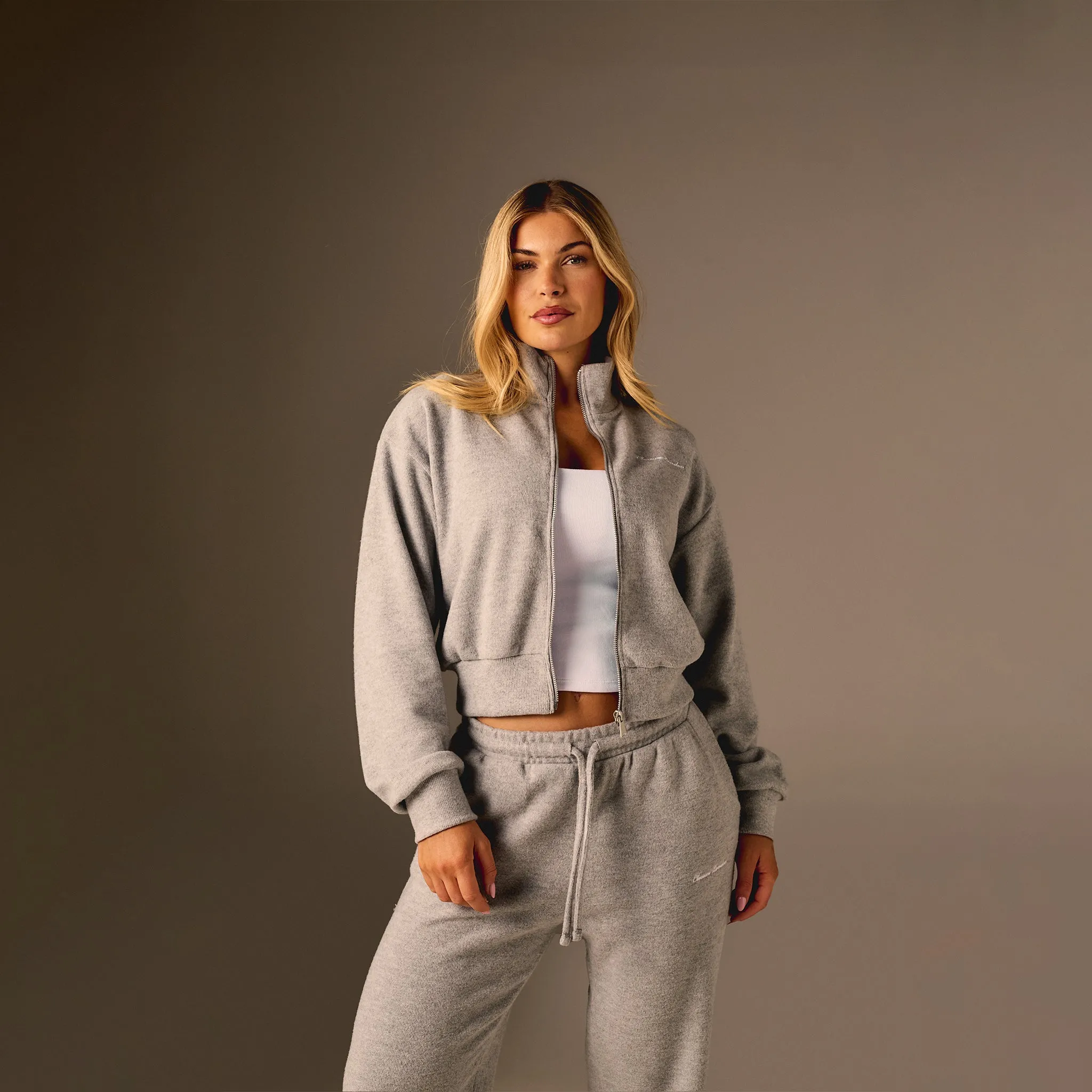 Soft Knit Bomber Tracksuit | Grey Marl