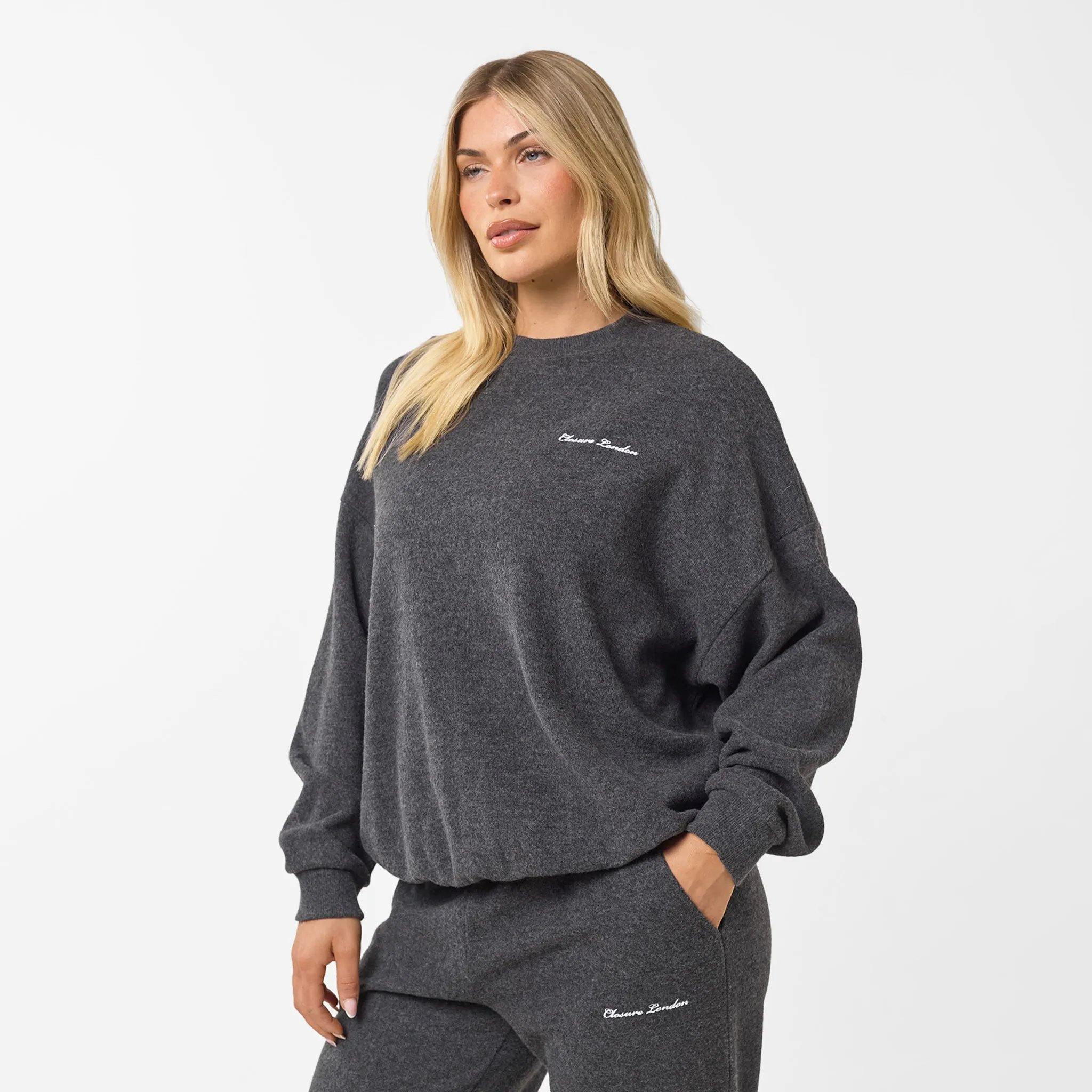 Soft Knit Crewneck Tracksuit | Charcoal