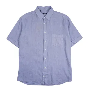 Solid Linen Classic Collar Short Sleeve Shirt (Mauve)