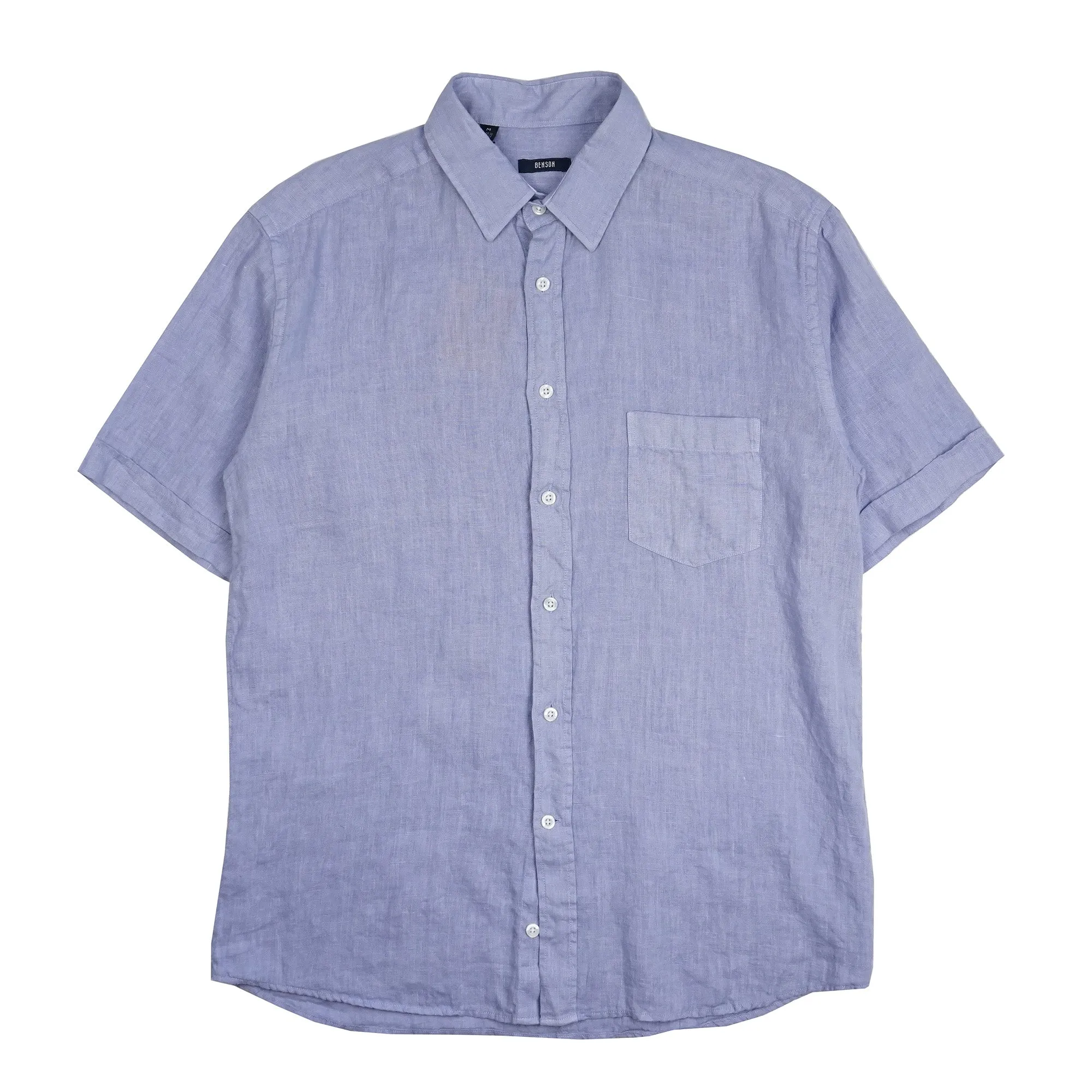 Solid Linen Classic Collar Short Sleeve Shirt (Mauve)