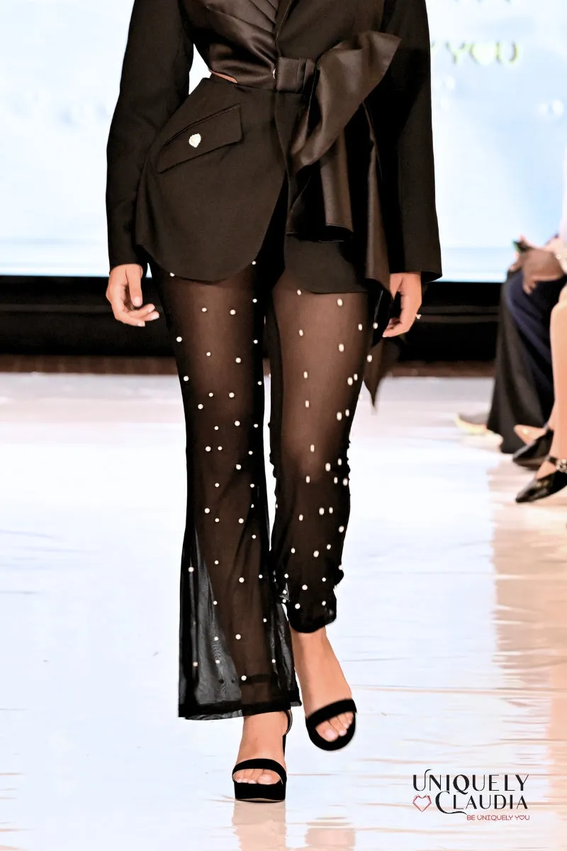 Sophie Wide-Leg Pearl Beaded Sheer Pants