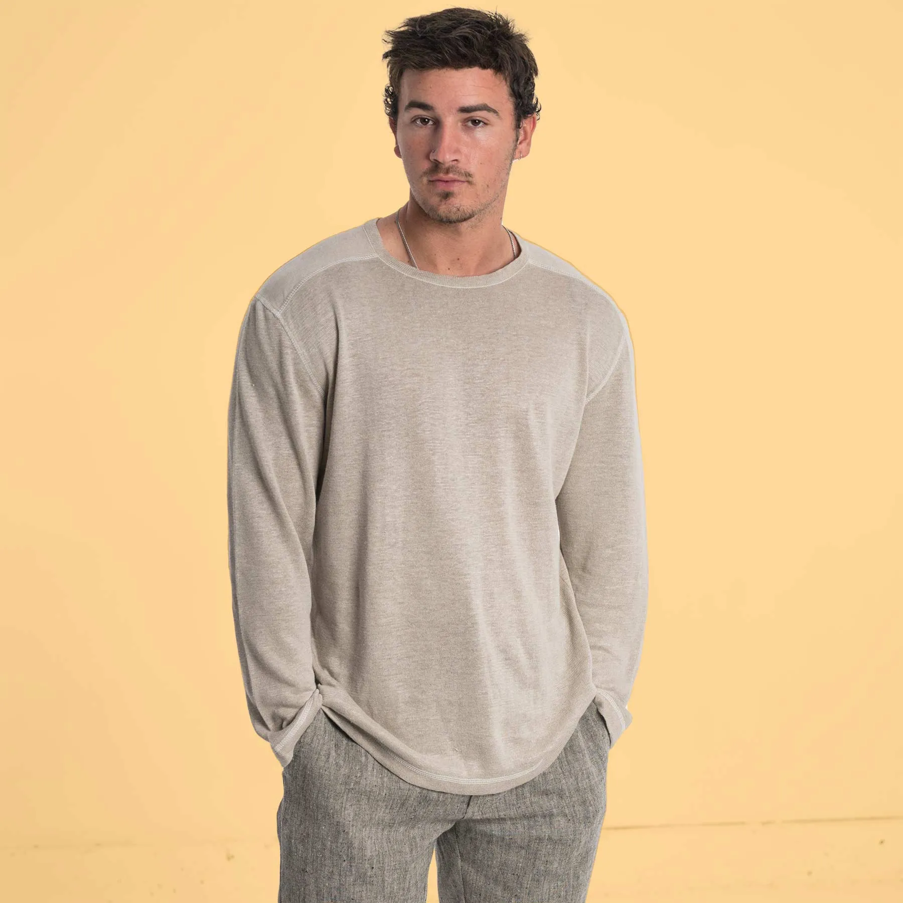 STRAVINSKY 100% Organic Linen Long-sleeve Knit Shirt (100% Biodegradable OC Thread Option) (Unisex)