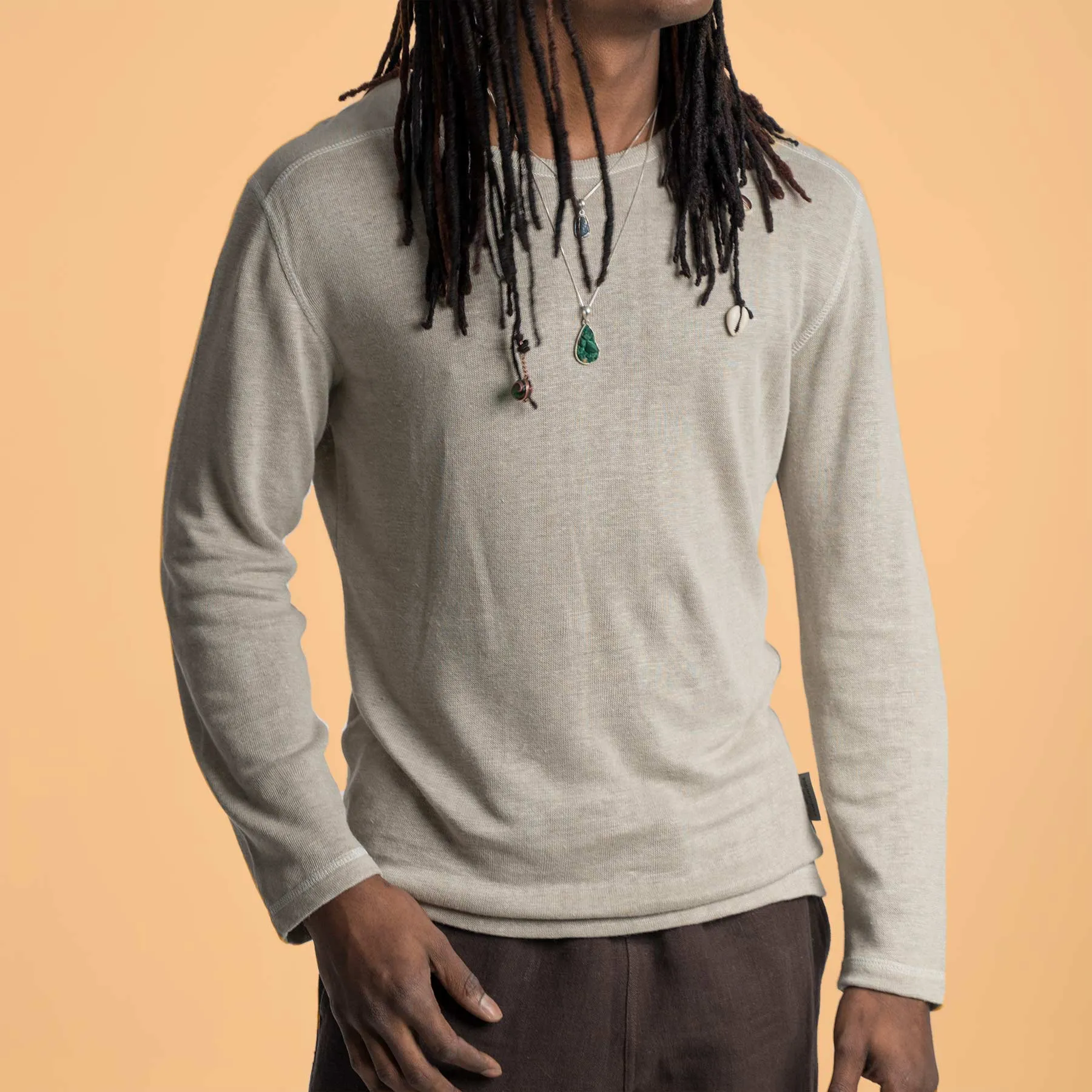 STRAVINSKY 100% Organic Linen Long-sleeve Knit Shirt (100% Biodegradable OC Thread Option) (Unisex)