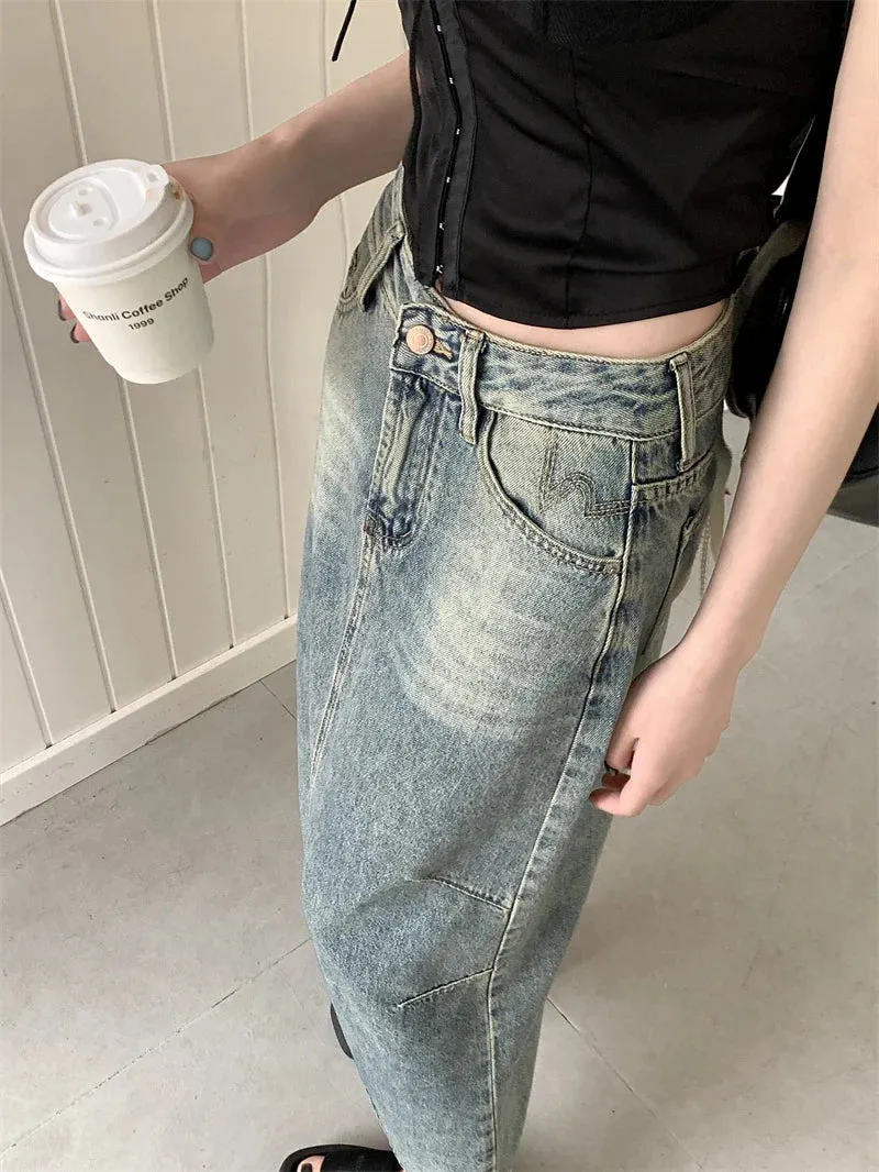 Street Retro Split High Waist Casual Denim Skirt
