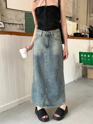 Street Retro Split High Waist Casual Denim Skirt