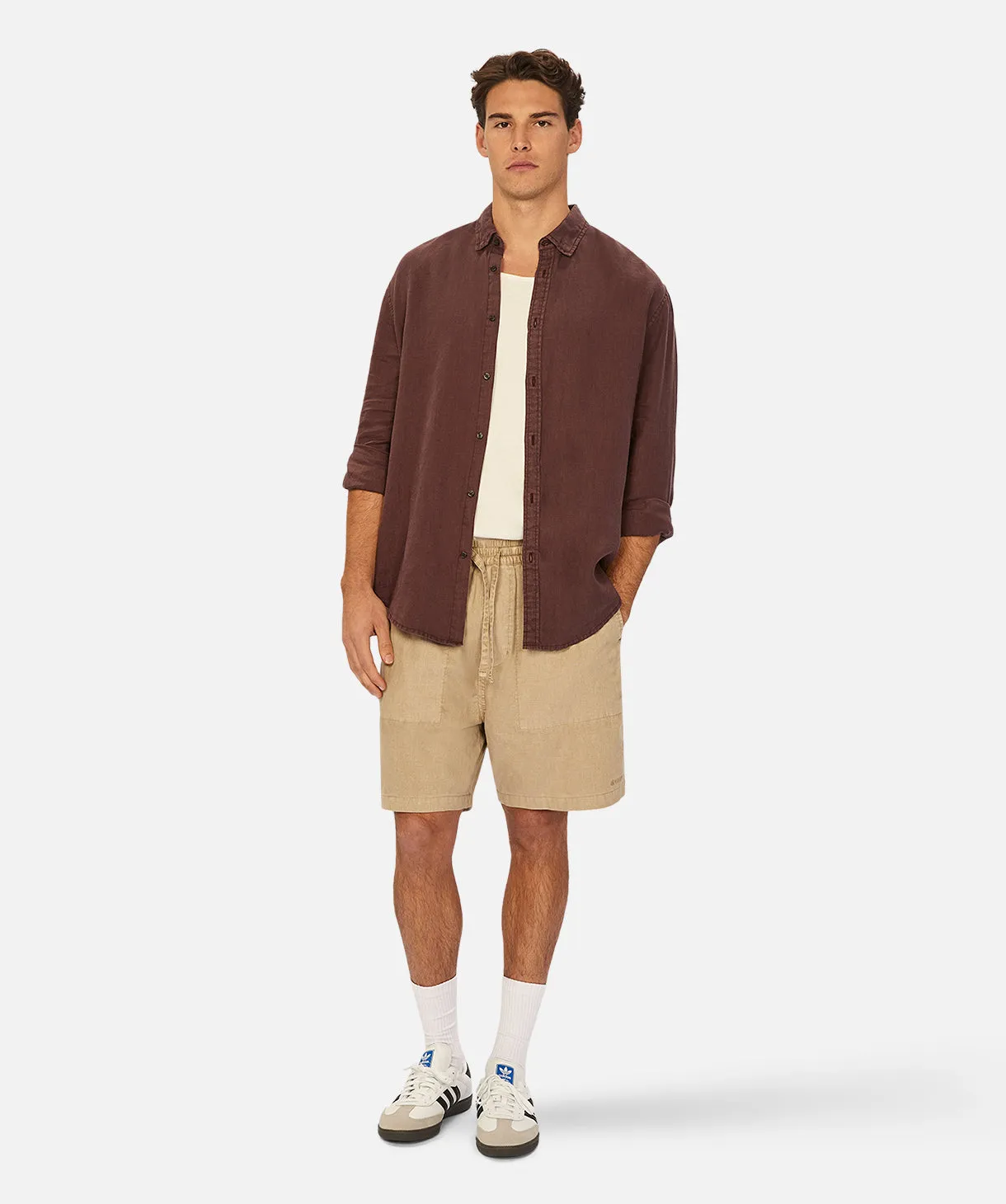The Tennyson Linen L/s Shirt - Bordeaux