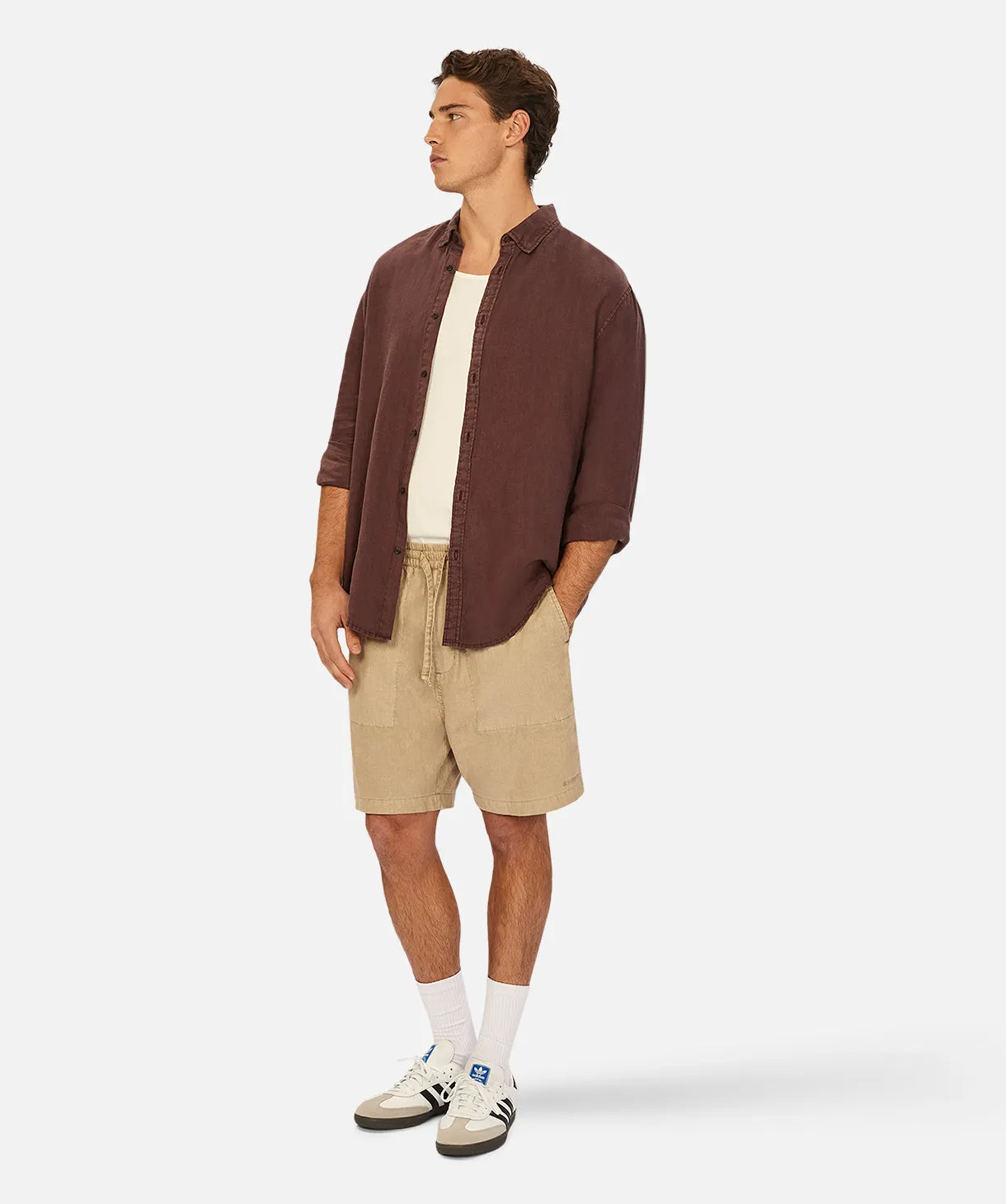 The Tennyson Linen L/s Shirt - Bordeaux