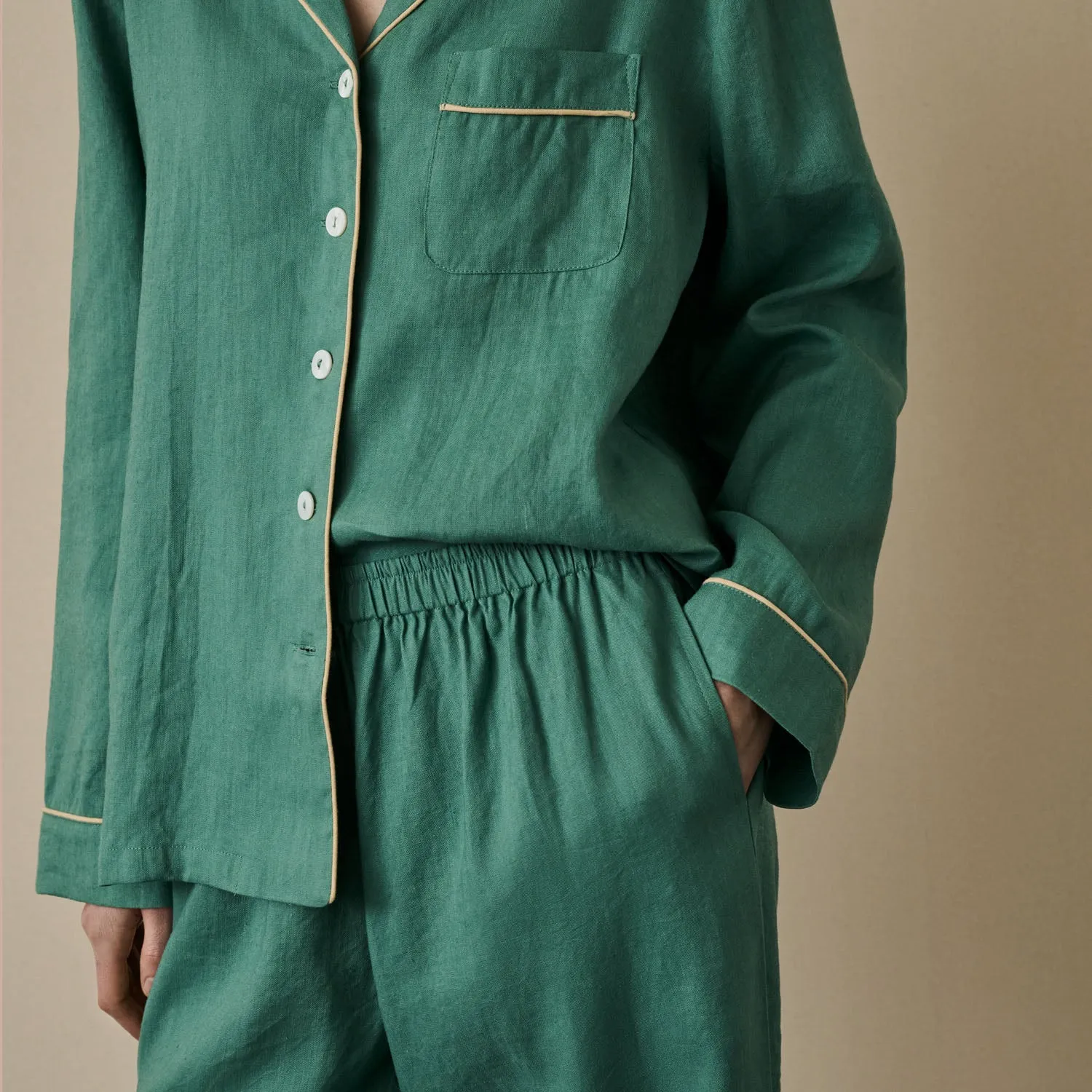 Tranquil Green Linen Women's Pyjama Trouser Set